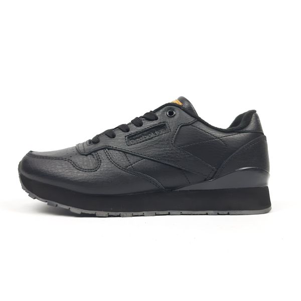 Reebok Classic Leather чорні на сірій  923077131429 фото